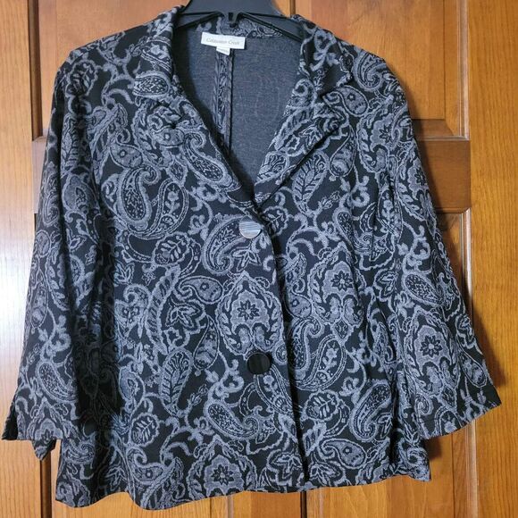 Coldwater Creek Sweaters - Women's Size 16 Coldwater Creek 3/4 Sleeve Cardigan Blazer Jacket Black Gray